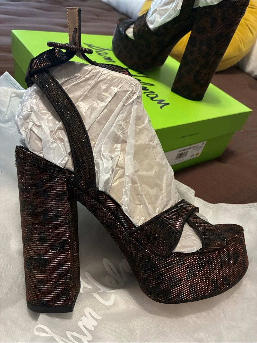 Sam Edelman Metallic leopard Platform Ankle-Strap Heels